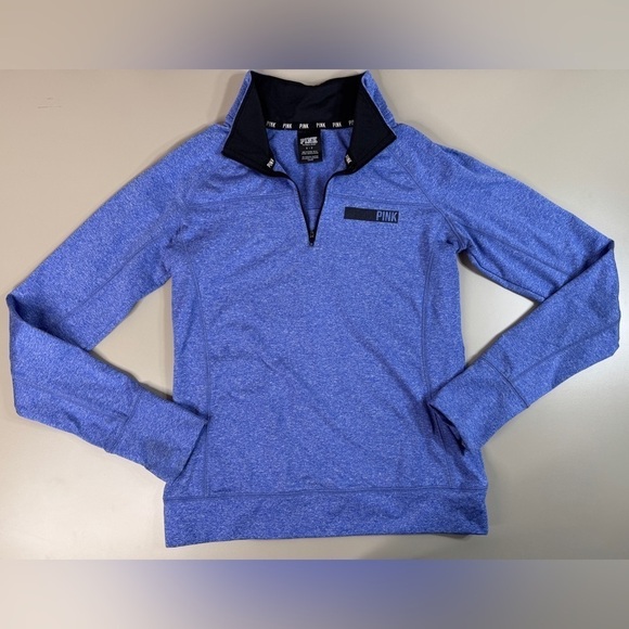 PINK Victoria's Secret Tops - Victoria’s Secret PINK Heathered Blue Quarter Zip Performance Pullover Small